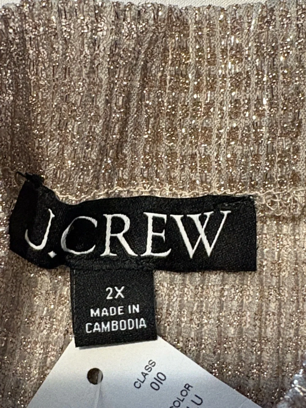 J. Crew Sheer Metallic Long Sleeve Mockneck 2X Champagne Ribbed Layering Holiday